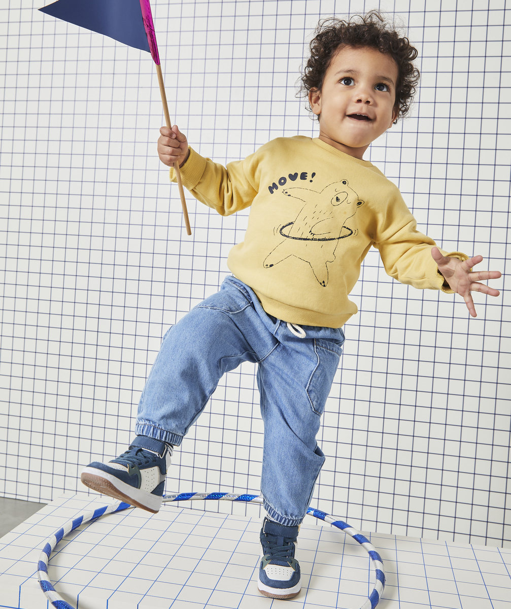 Pantalon droit bébé garçon en denim low impact avec cordons - 3 M