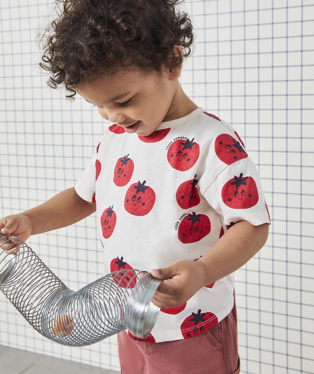 T-shirt bébé garçon en coton bio écru imprimé tomates - 6 M