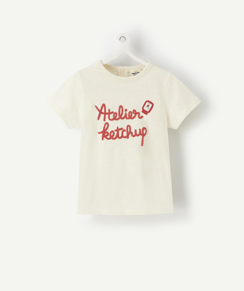 T-shirt bébé garçon en coton bio écru message ketchup - 9 M