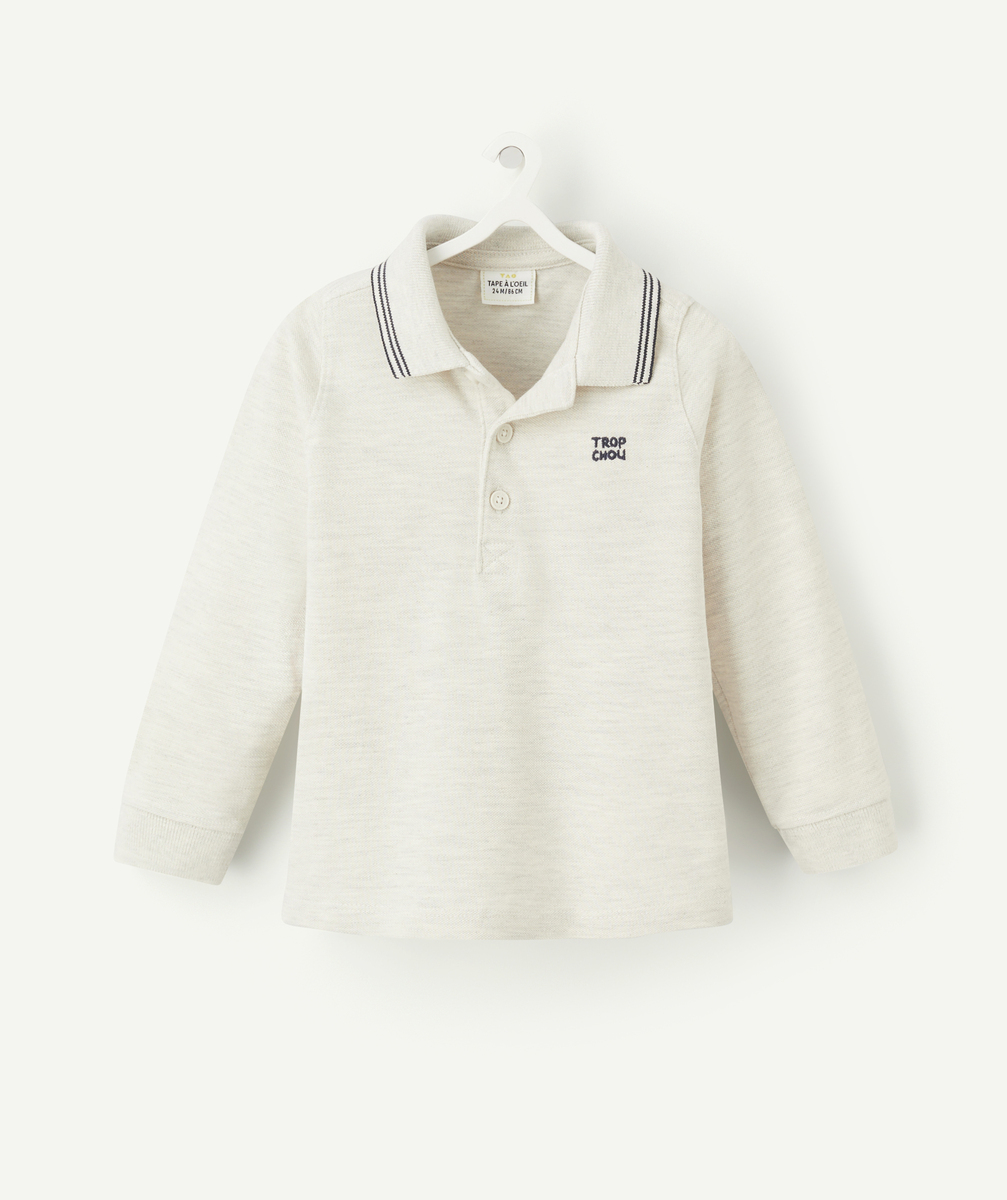 Polo bébé garçon en coton bio gris chiné avec message - 36 M