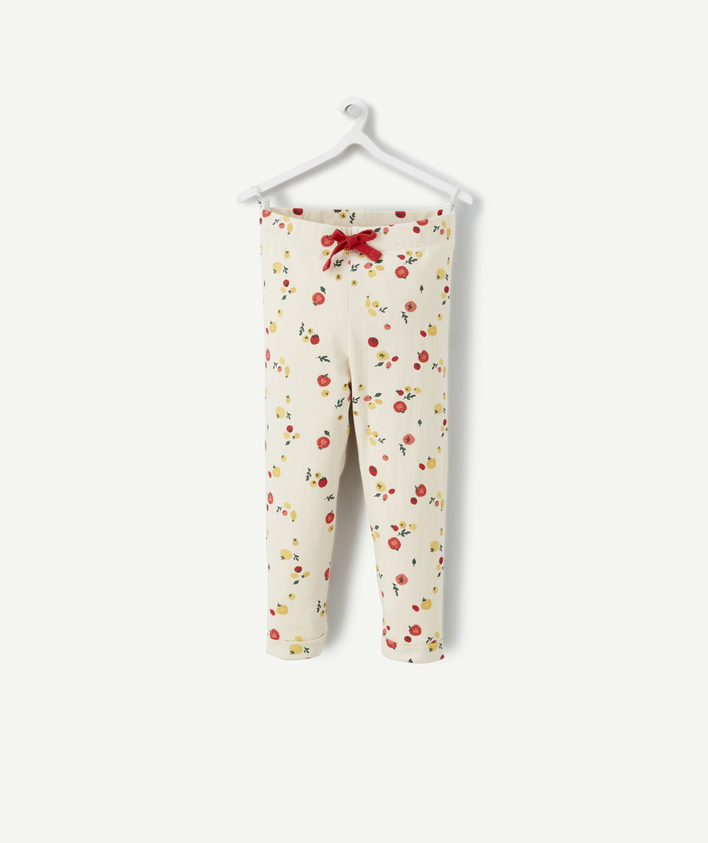 Legging bébé fille en coton bio écru imprimé tomates - 6 M