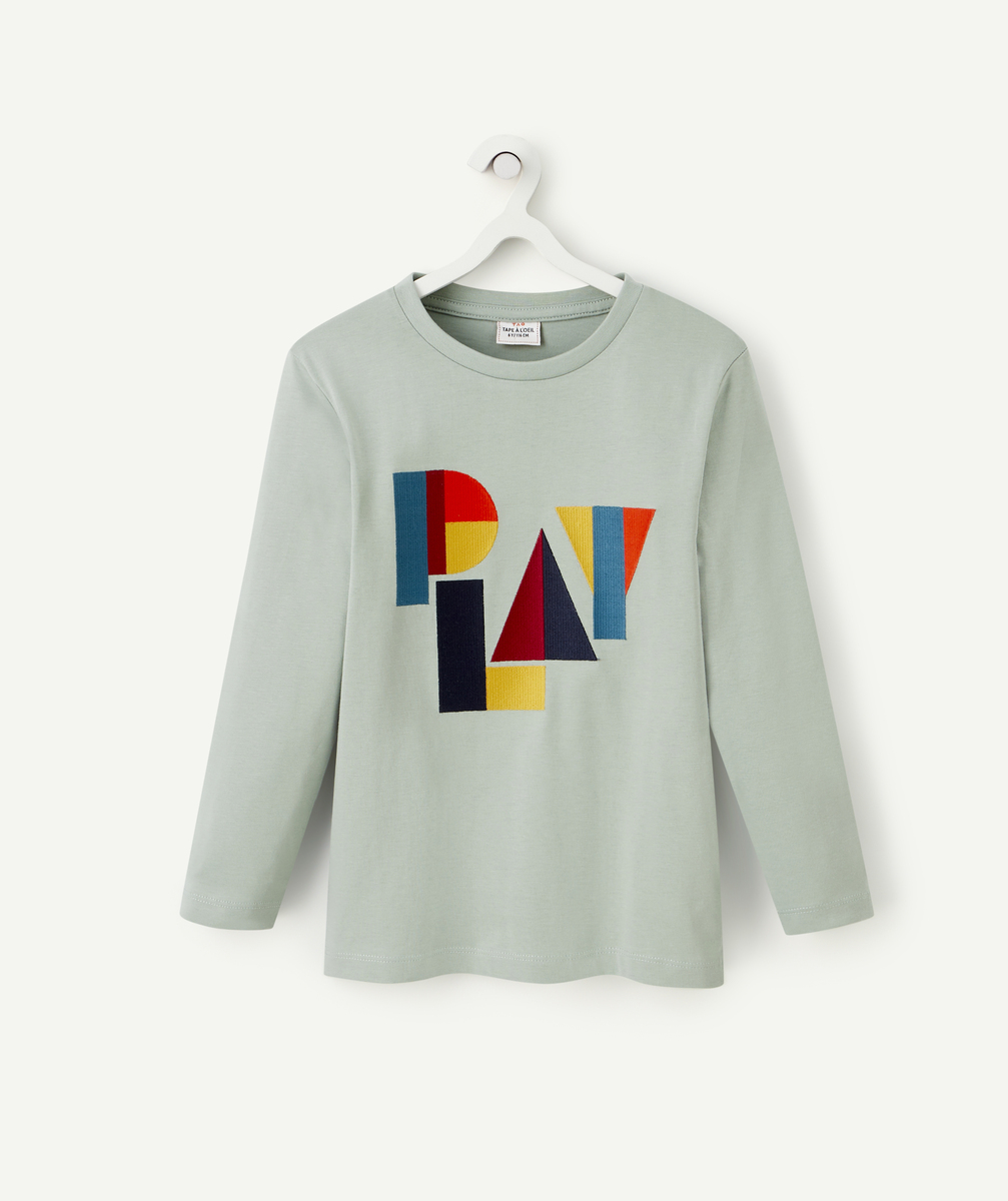 T-shirt garçon en coton bio vert avec message géométrique - 12 A