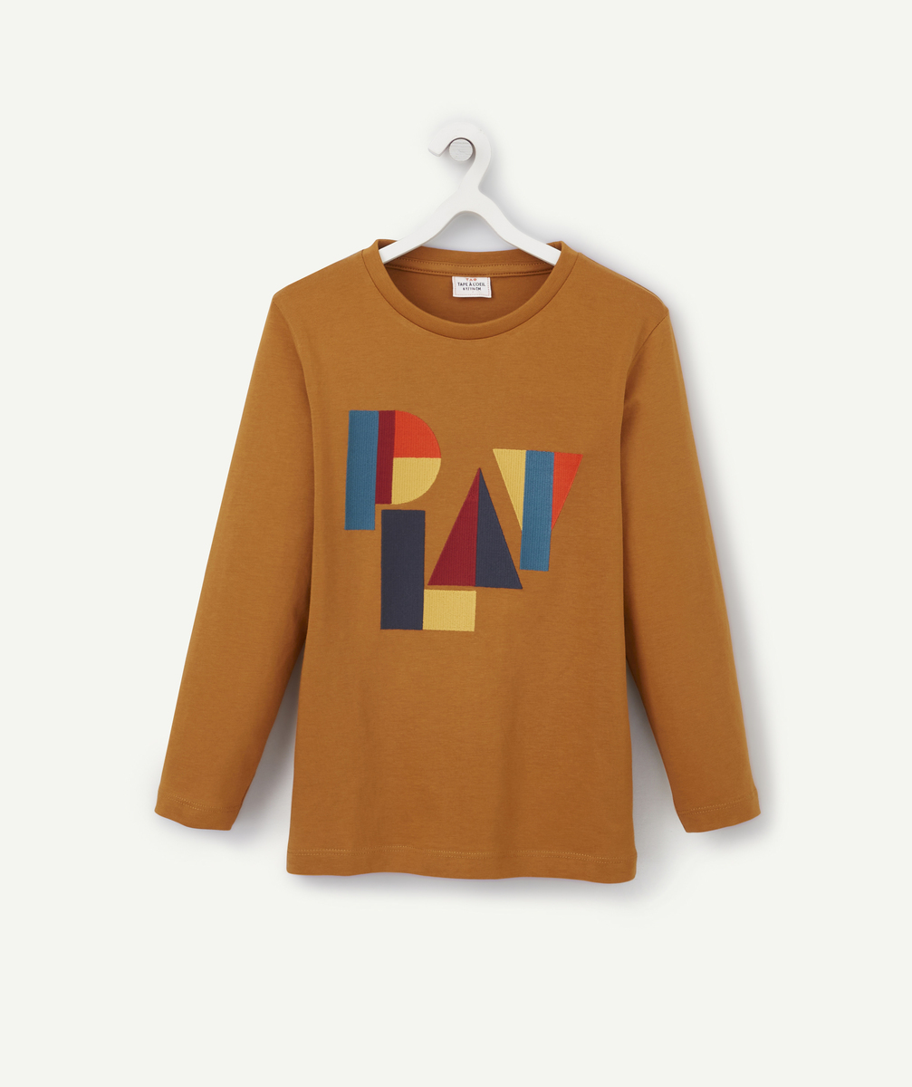 T-shirt garçon en coton bio camel avec message géométrique - 2-3 A