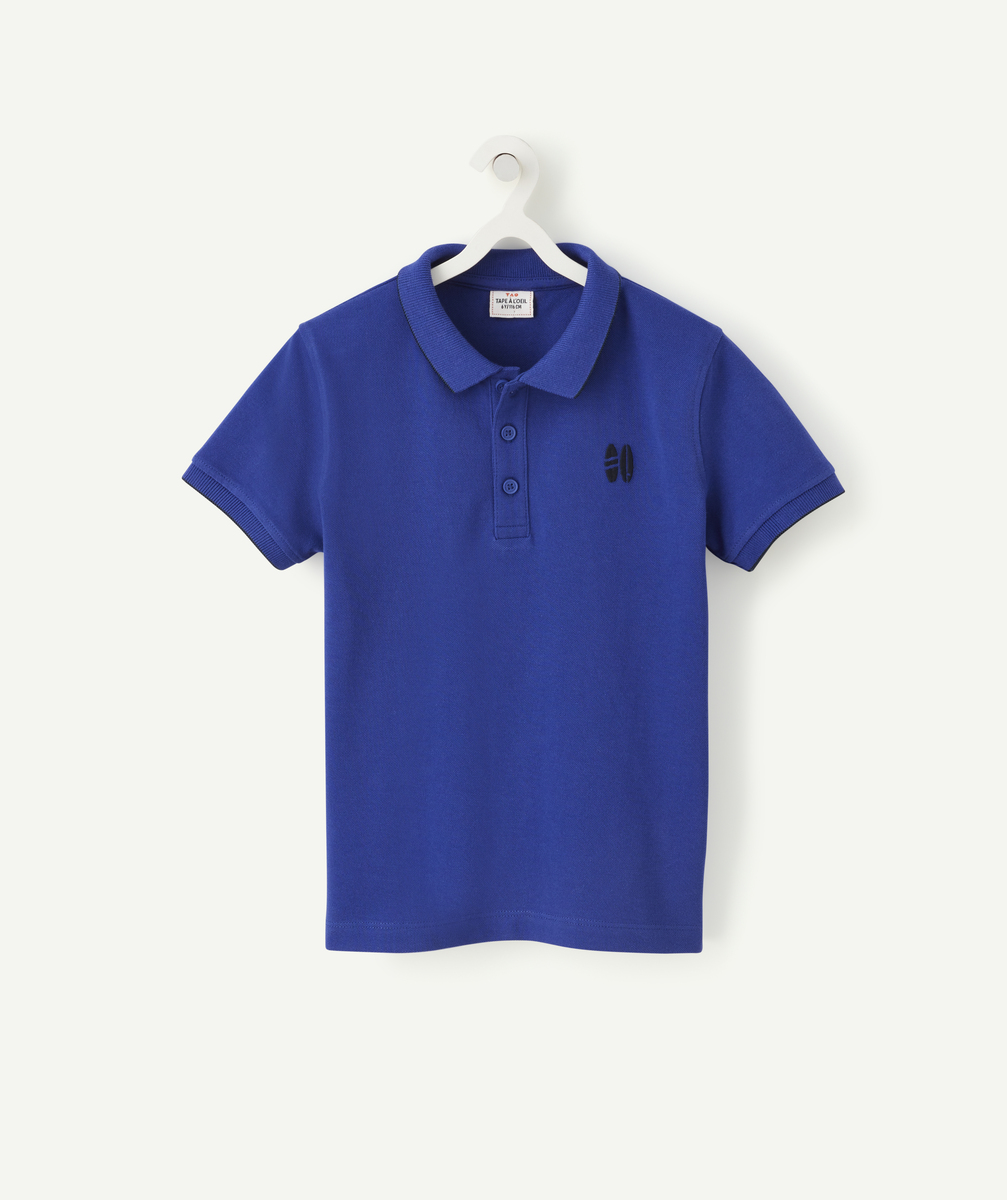 Polo garçon en coton bleu électrique avec motifs surfs brodés - 4 A