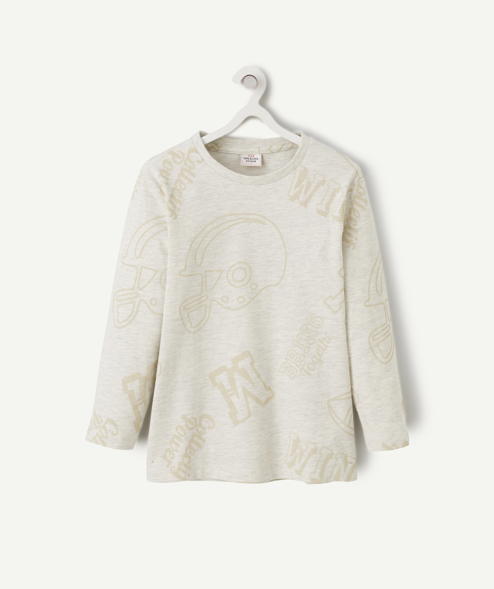 T-shirt garçon en coton bio gris chiné et imprimé beige - 2-3 A