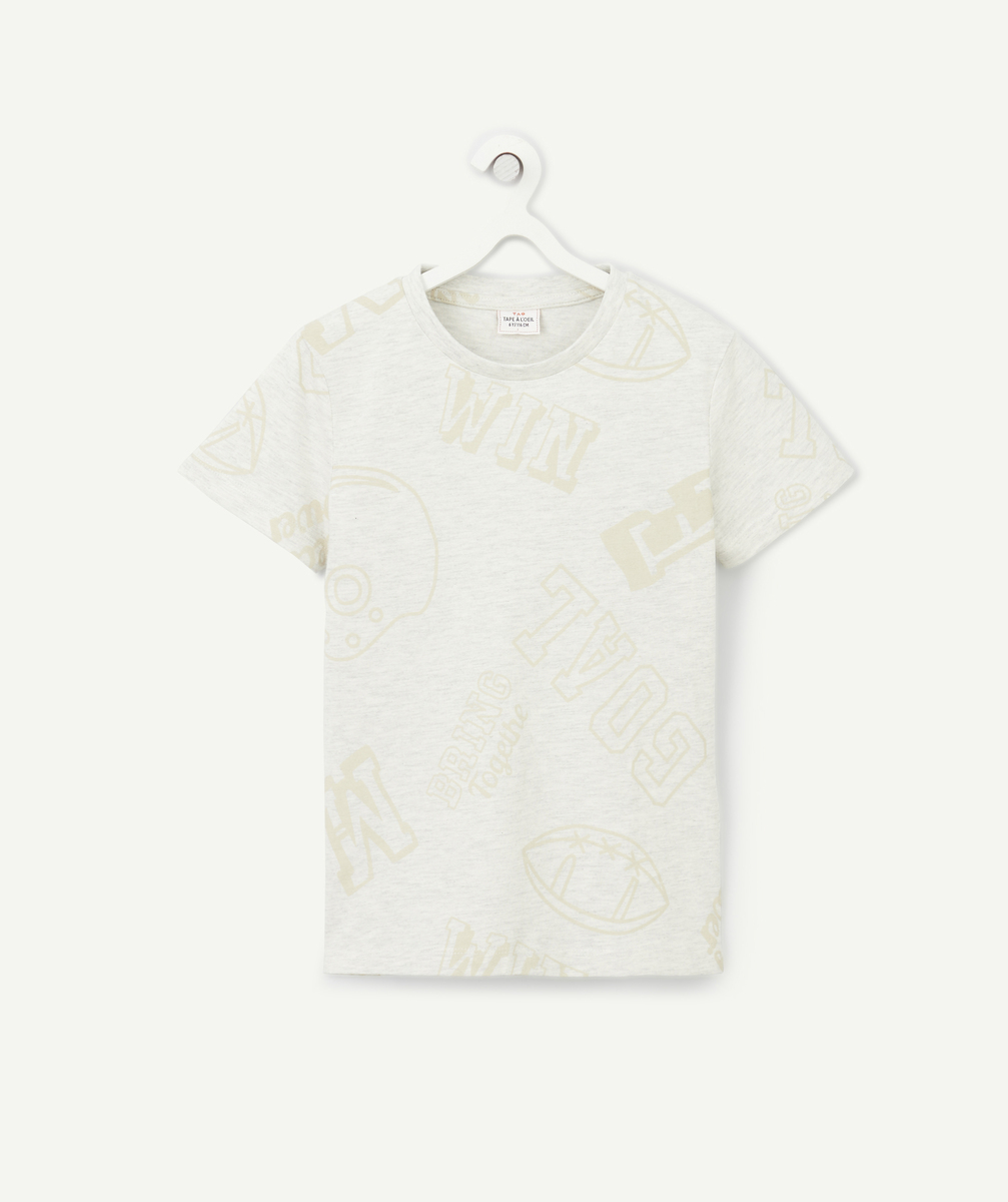 T-shirt garçon en coton bio gris chiné imprimé messages - 5 A