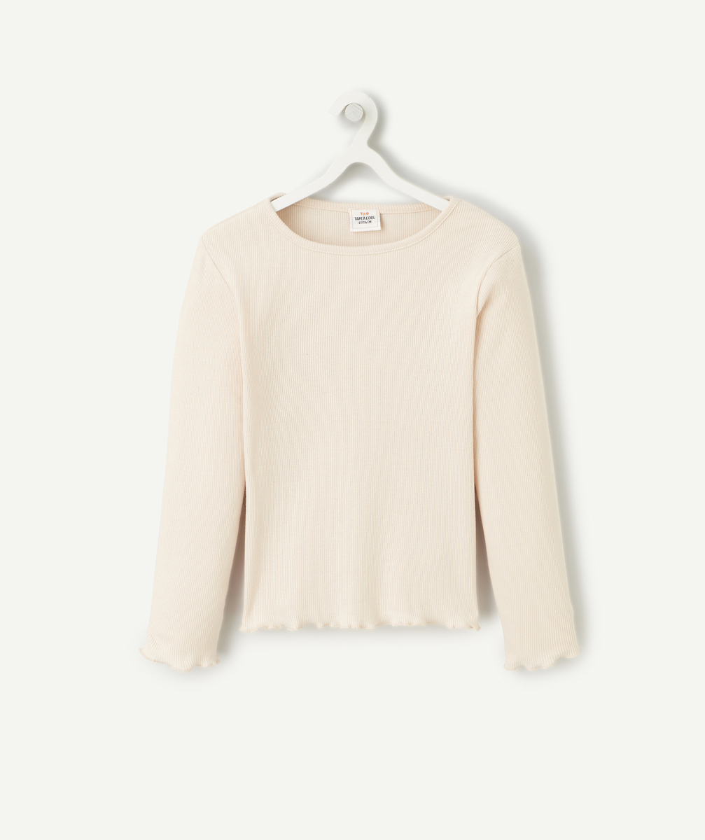 T-shirt manches longues fille en coton bio rose côtelé - 8 A