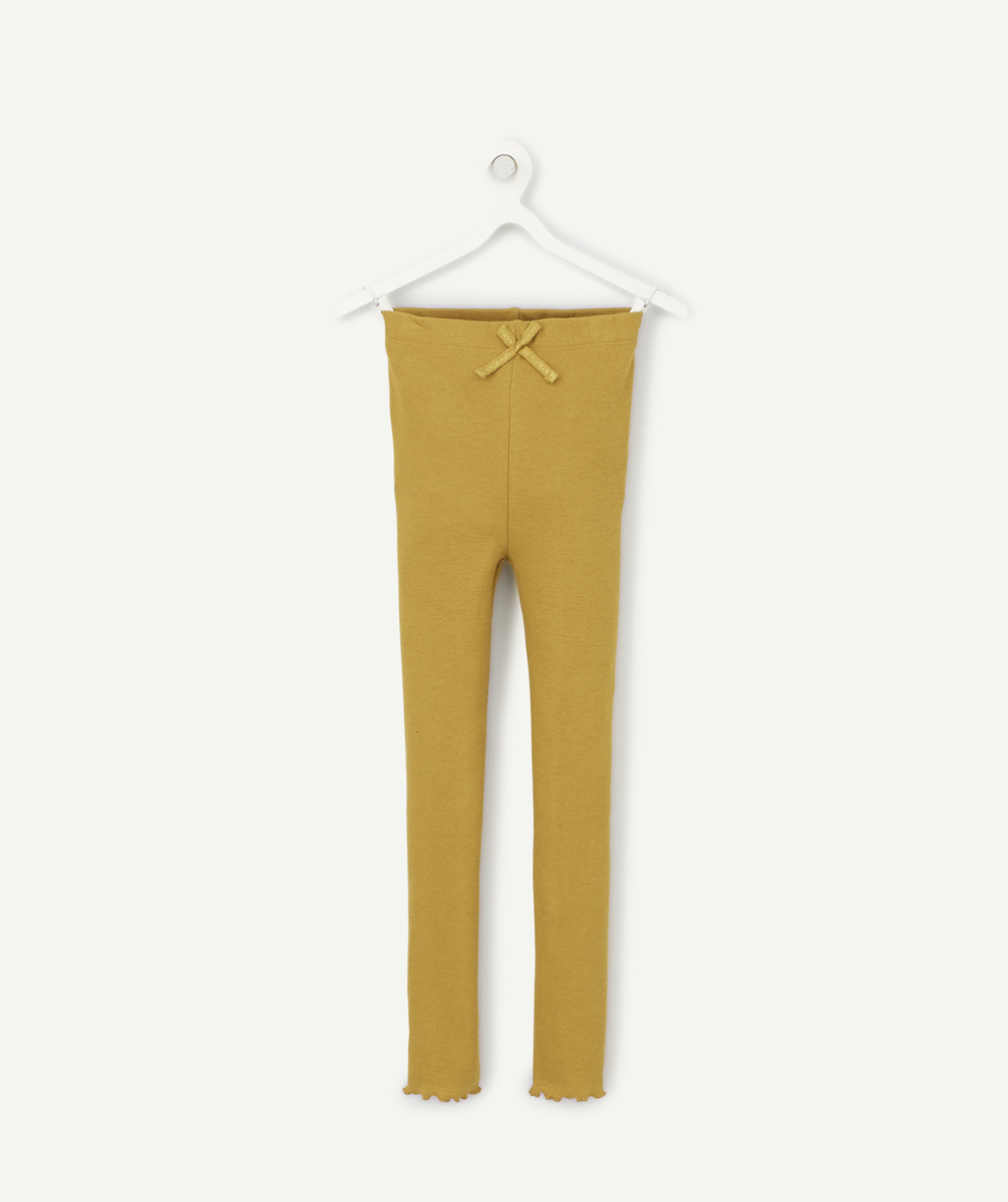 Legging côtelé fille en coton bio vert olive avec noeud couleur dorée - 6 A