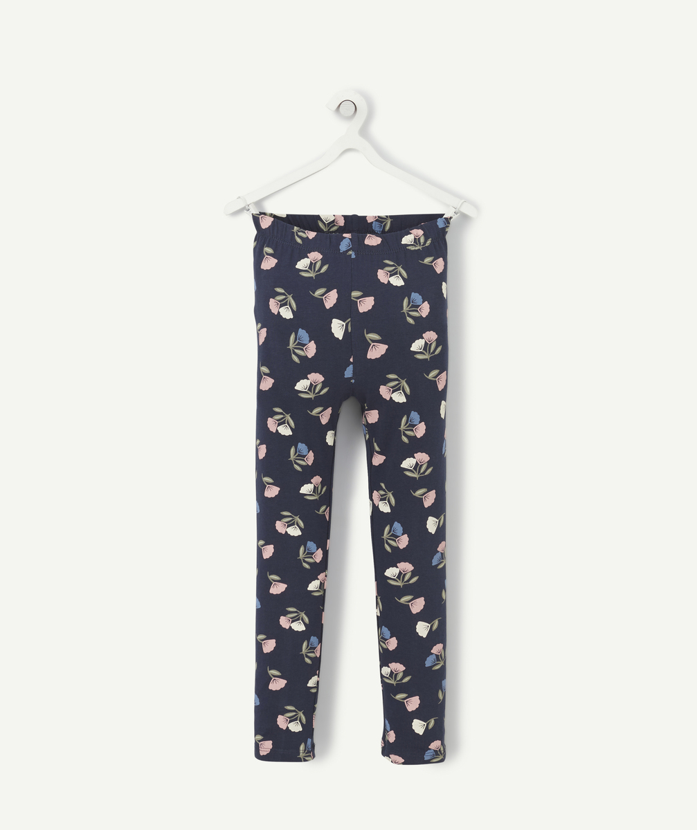 Legging fille en coton bio bleu marine imprimé floral - 9 A