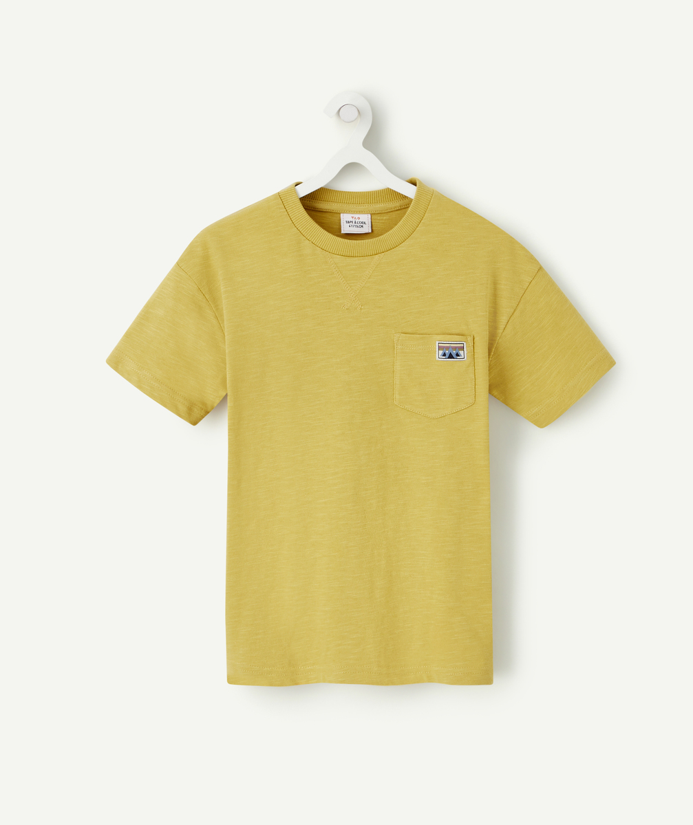 T-shirt garçon en coton bio jaune avec poche - 12 A