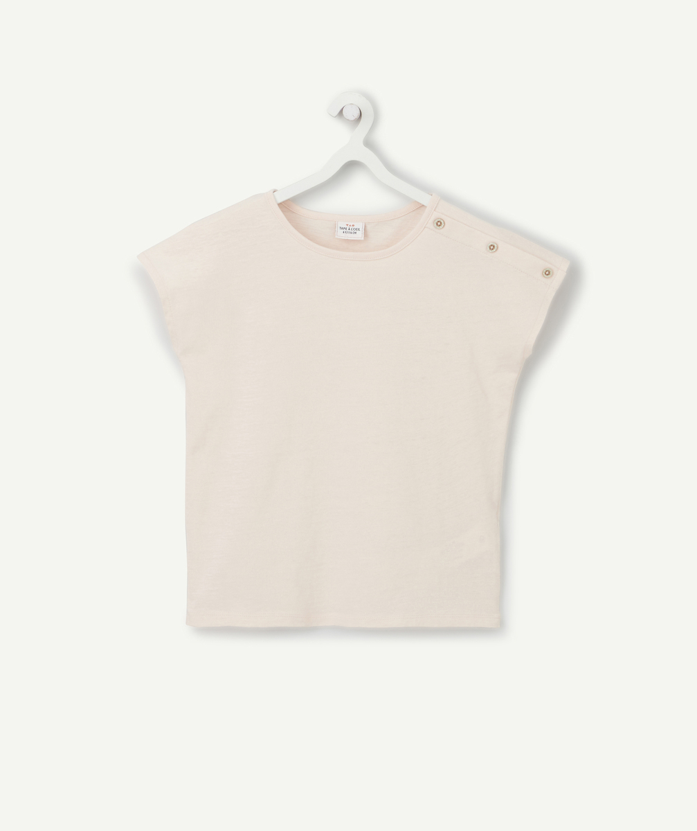 T-shirt fille rose en coton bio avec boutons pailletés - 6 A