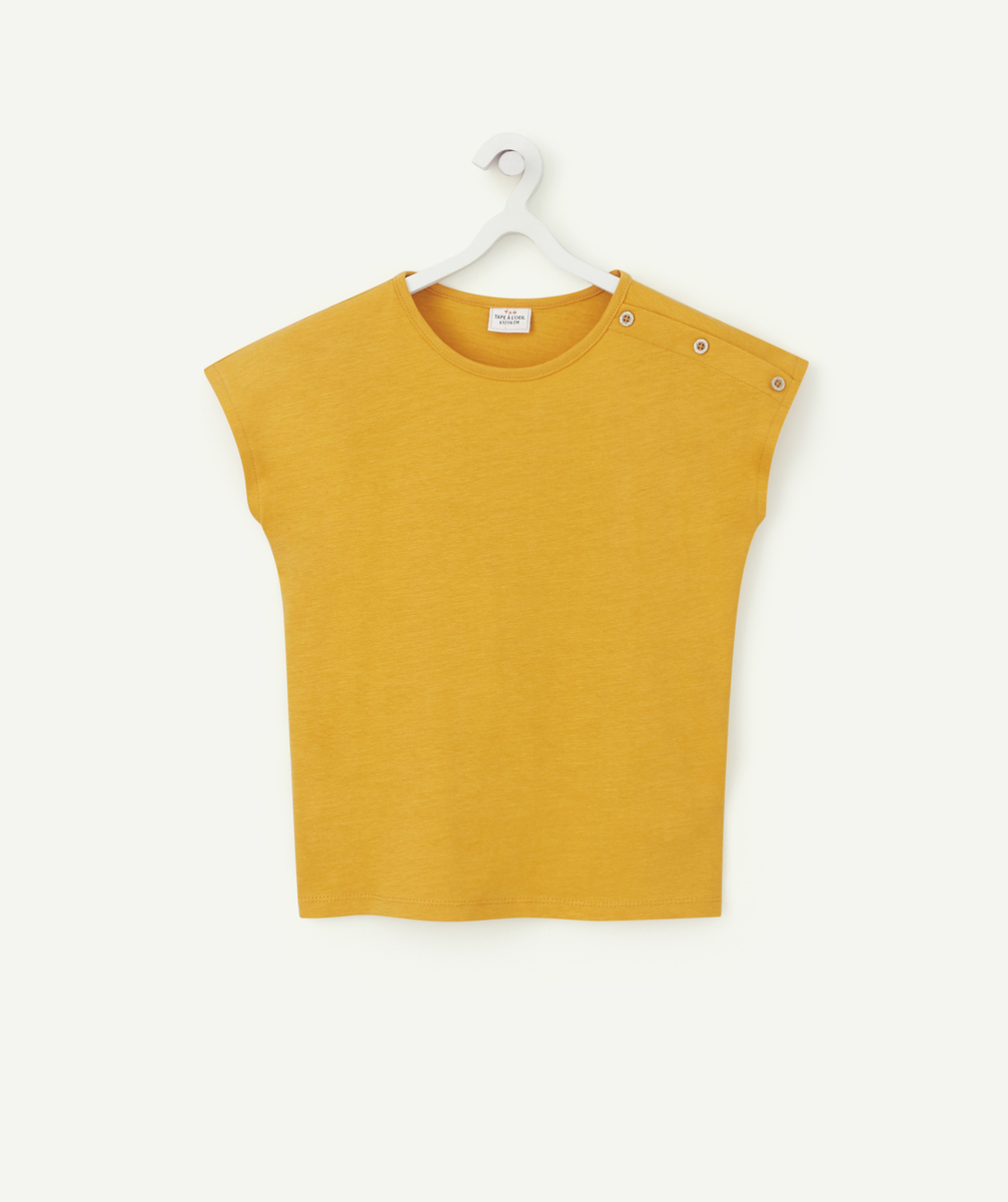 T-shirt fille en coton bio jaune avec boutons pailletés - 4 A