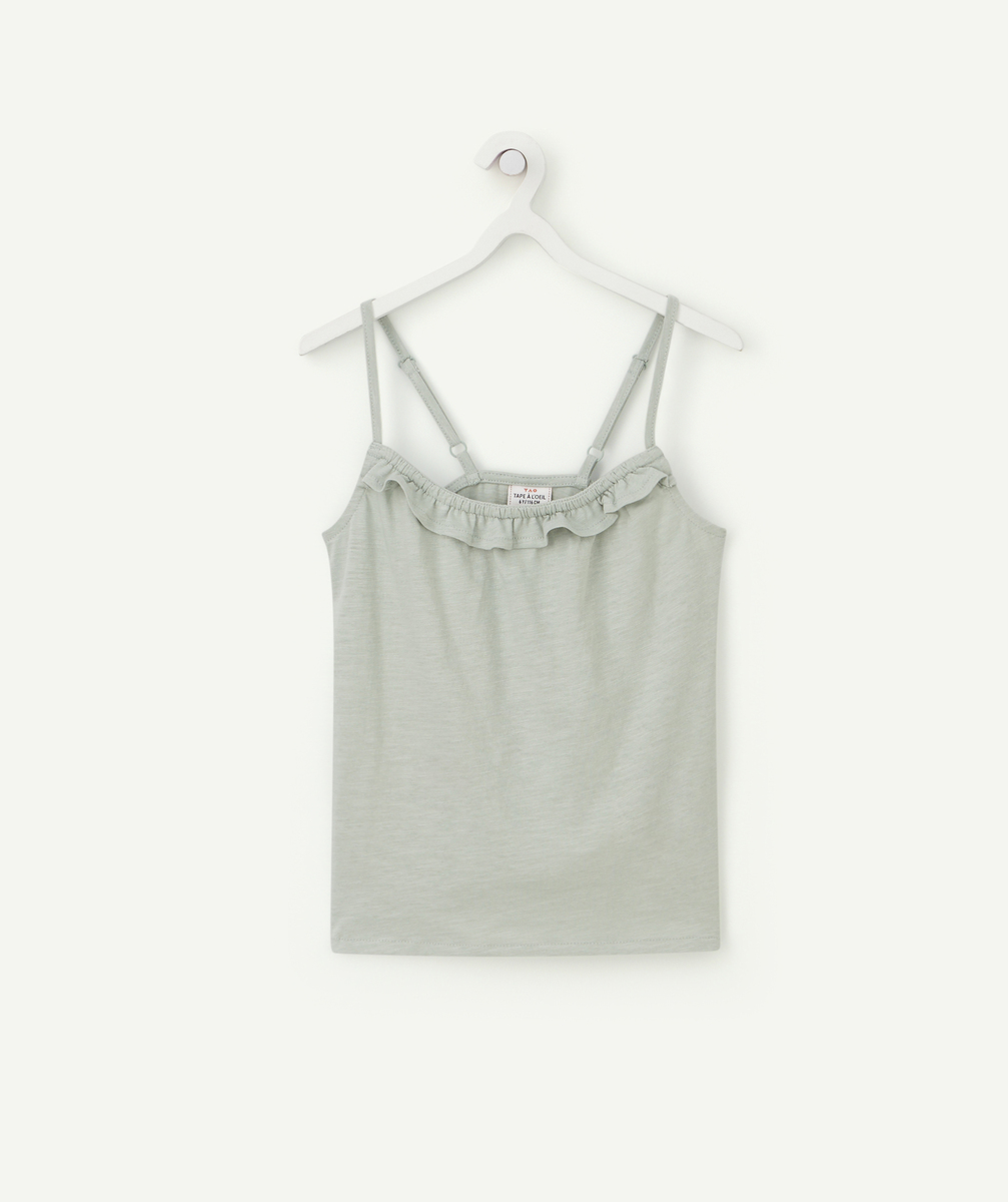 T-shirt à bretelles fille en coton bio vert d'eau - 4 A