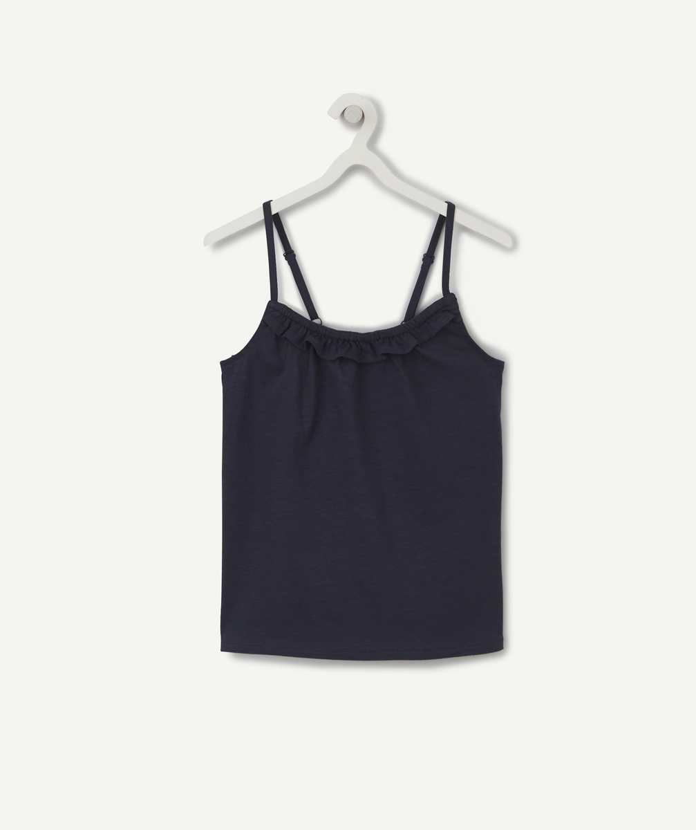 T-shirt à bretelles fille en coton bio bleu marine - 5 A
