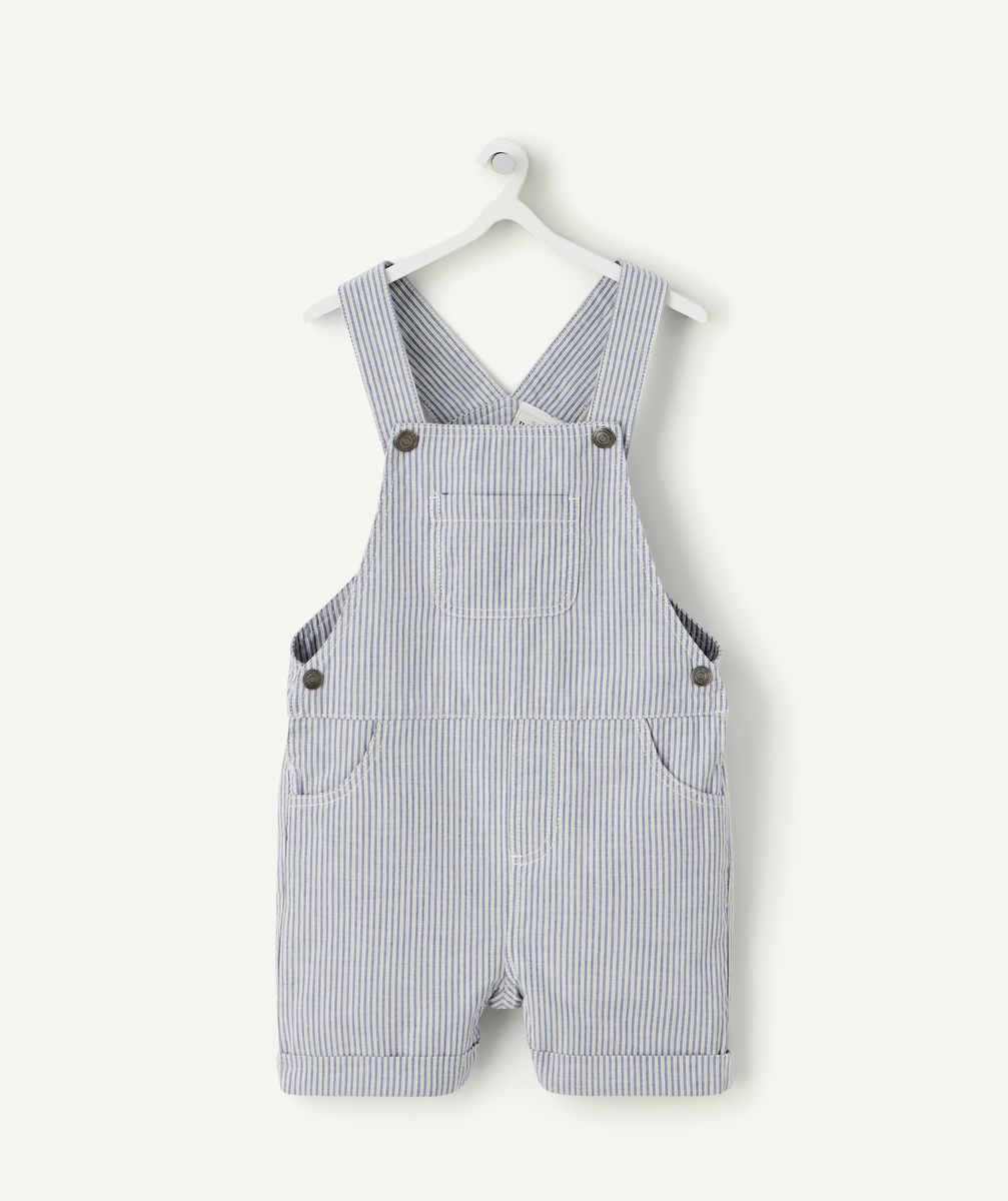 Salopette bébé garçon en coton bleu à rayures blanches - 6 M
