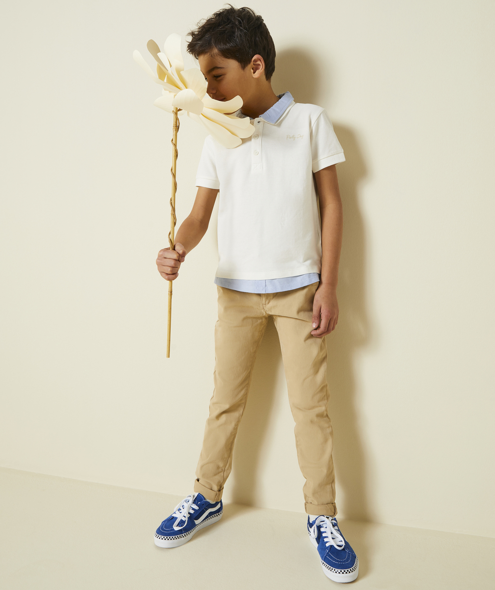 Pantalon chino garçon en fibres recyclées beige - 6 A