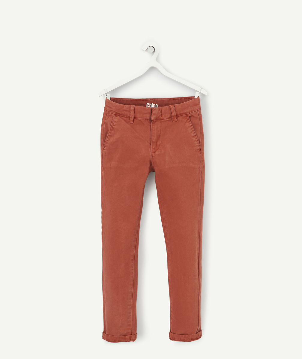 Pantalon chino garçon en fibres recyclées rouille - 9 A