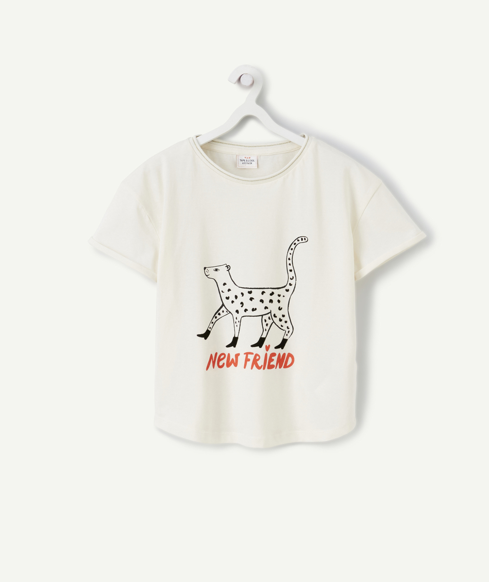 T-shirt fille en coton bio écru motif léopard - 10 A
