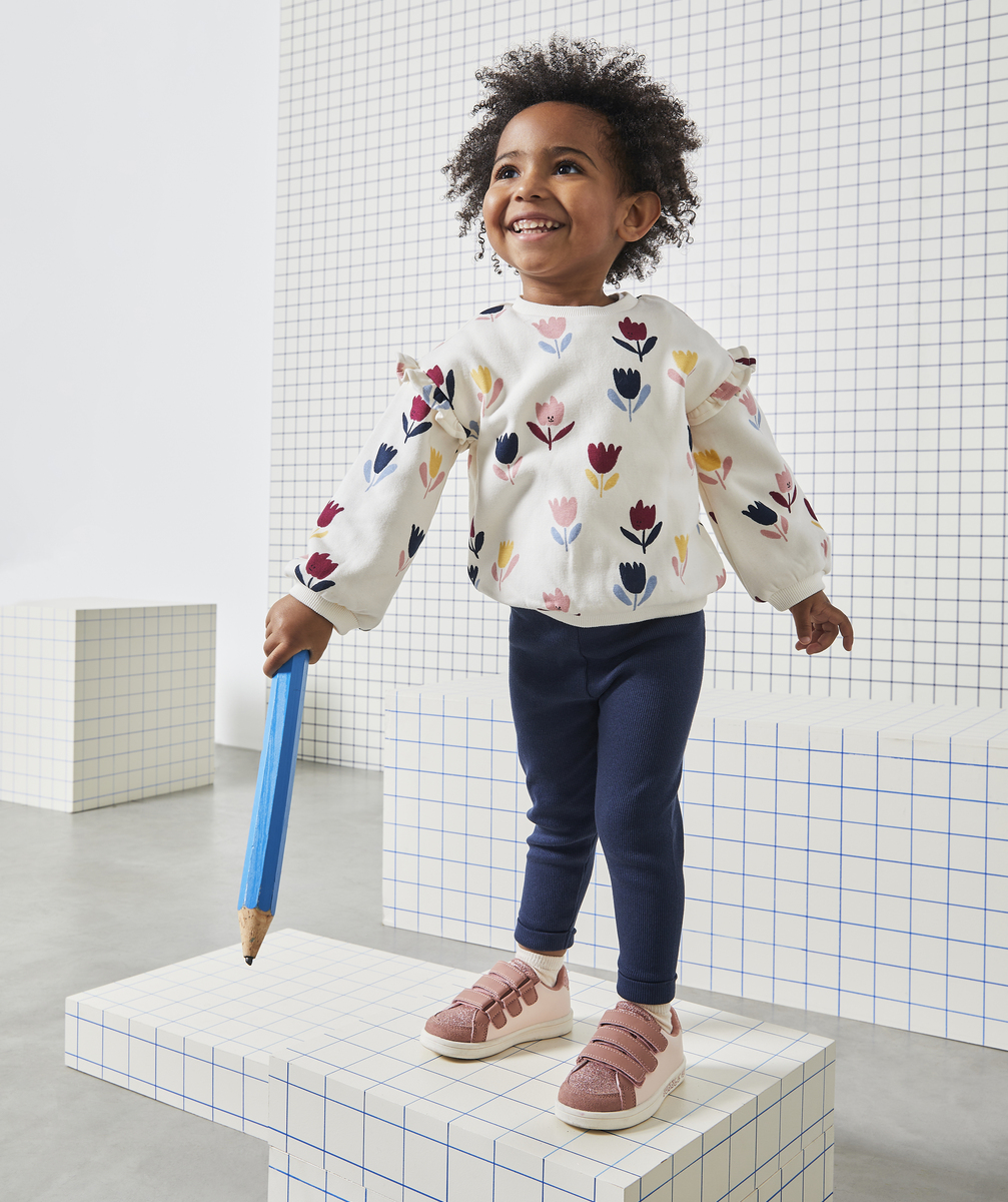 Sweat bébé fille en fibres recyclées et imprimé avec fleurs - 3 M