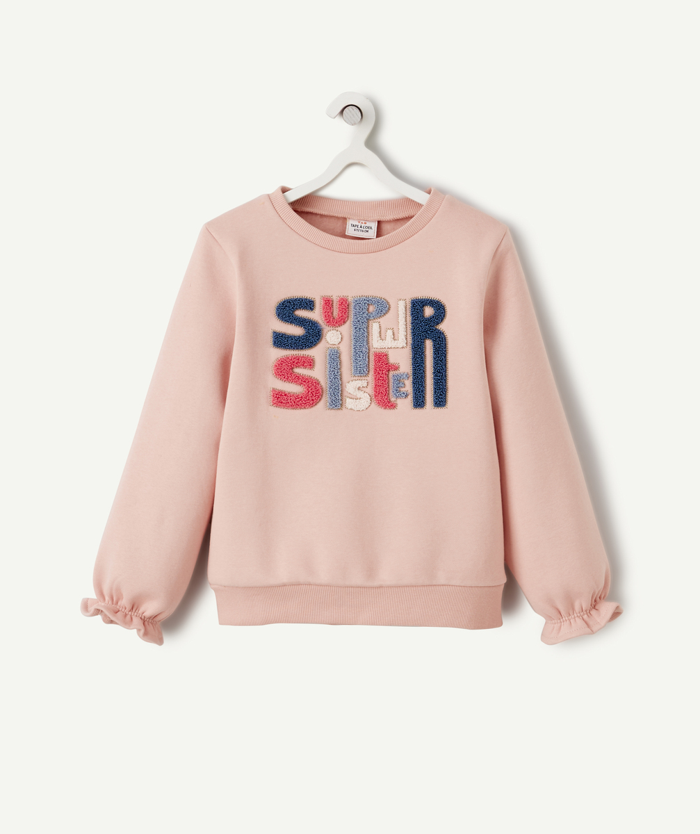 Sweat fille en fibres recyclées rose et message super sister - 5 A
