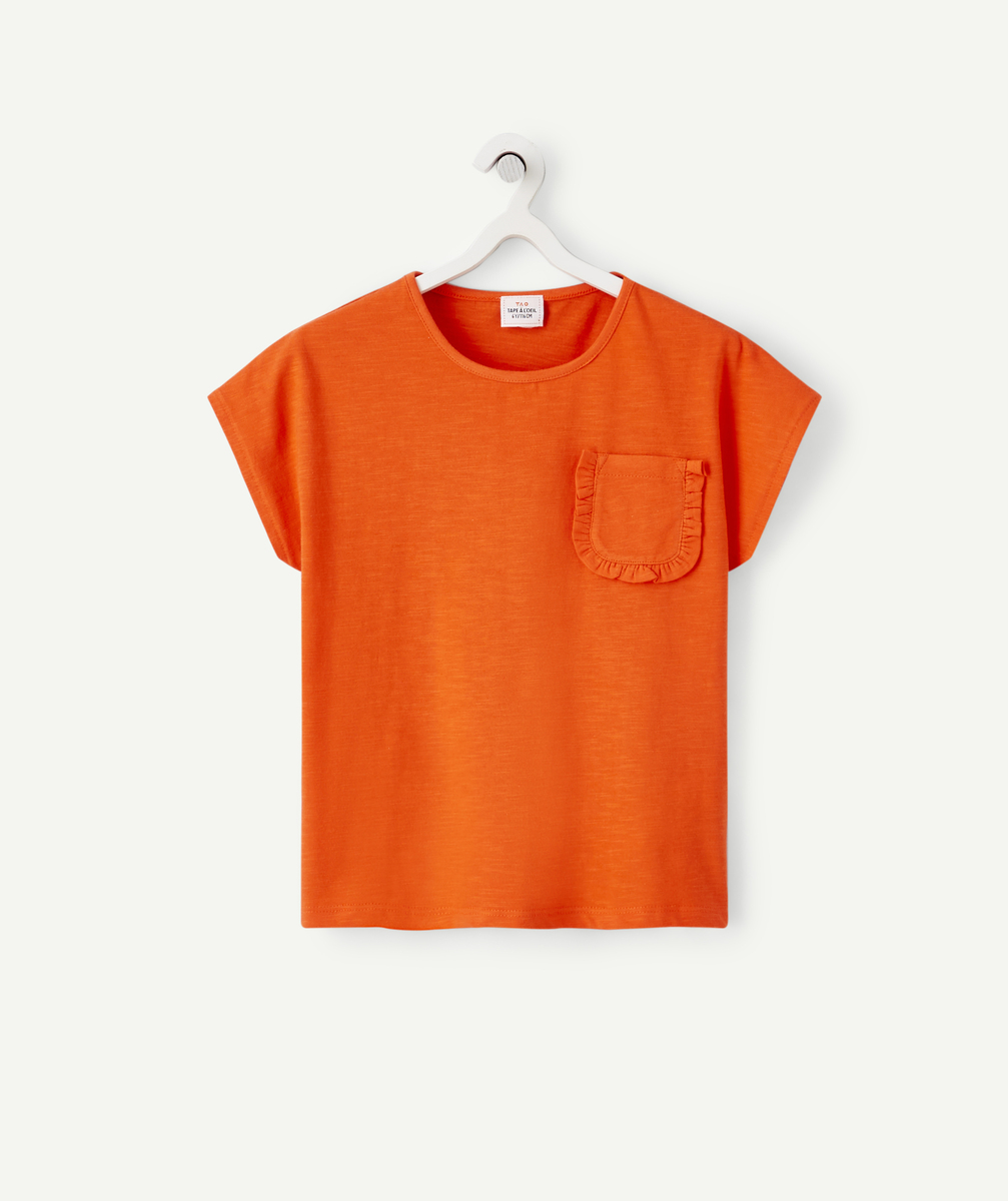 T-shirt fille rouge en coton bio avec poche - 2-3 A