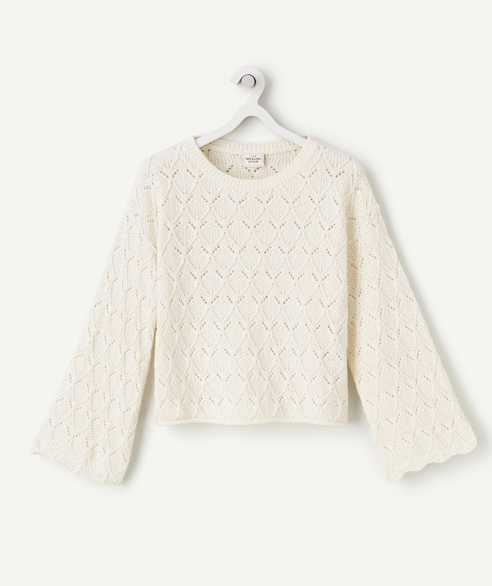 Pull fille écru en tricot ajouré - 14 A