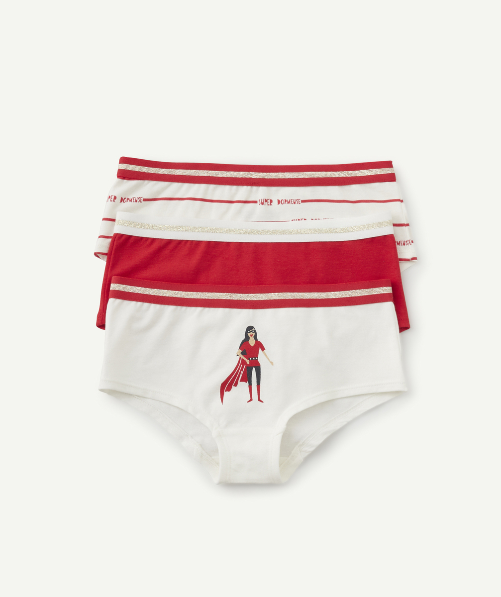 Lot de 3 shorties fille en coton bio rouge super dormeuse - 12 A