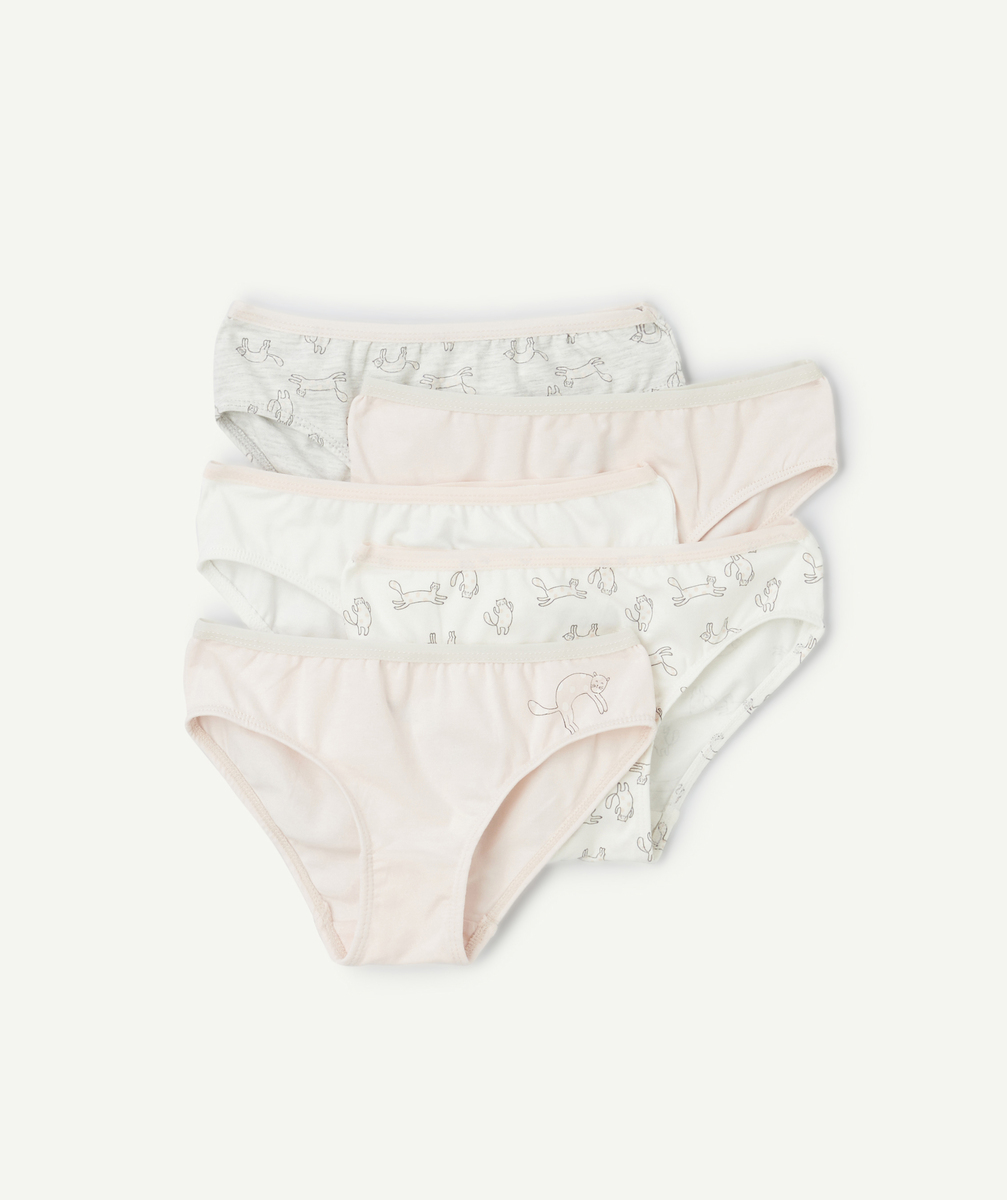 Lot de 5 shorties fille en coton bio roses unis et imprimés chats - 4 A