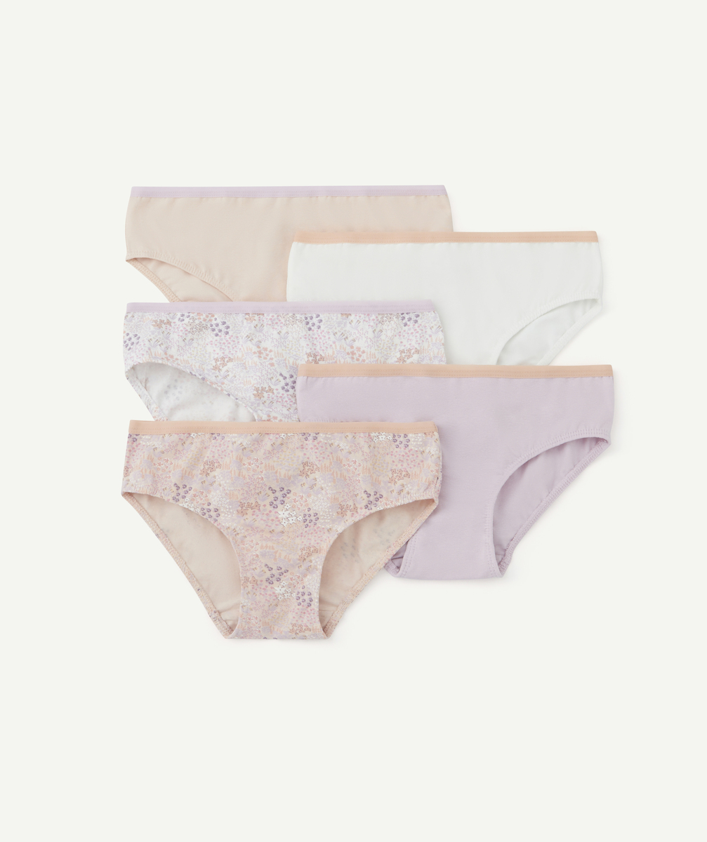 Lot de 5 culottes fille en coton bio mauve et rose - 4 A