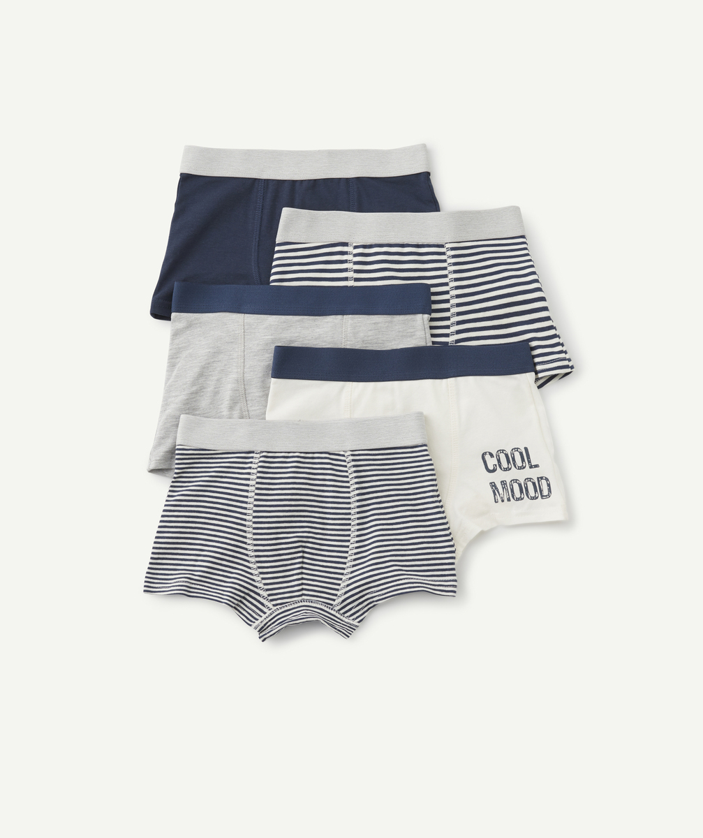 Lot de 5 boxers garçon en coton bio bleu et blanc à rayures - 3 A