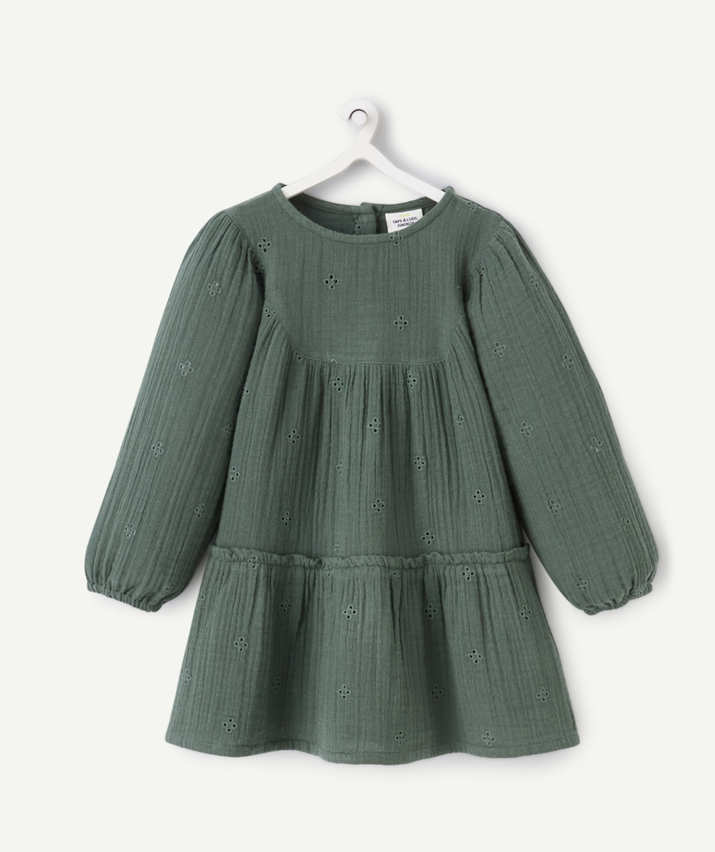 Robe bébé fille en gaze de coton verte ajourée - 12 M