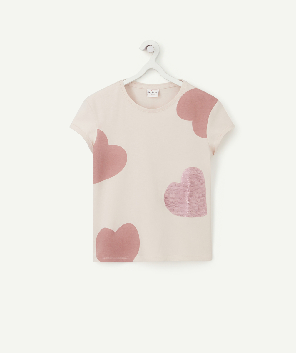 T-shirt fille en coton bio rose avec coeur à sequins - 2-3 A