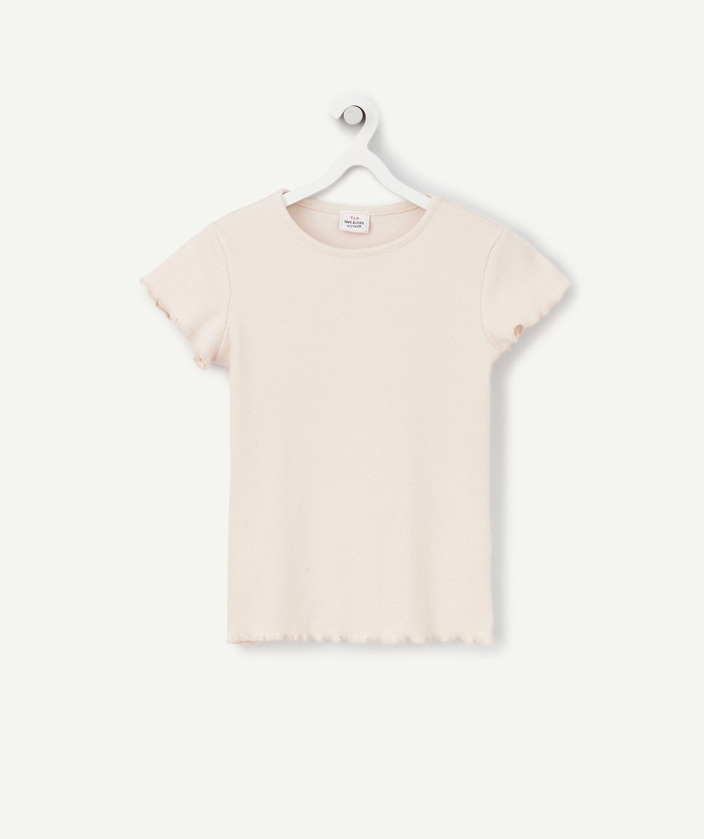 T-shirt fille rose en coton bio avec festons - 10 A