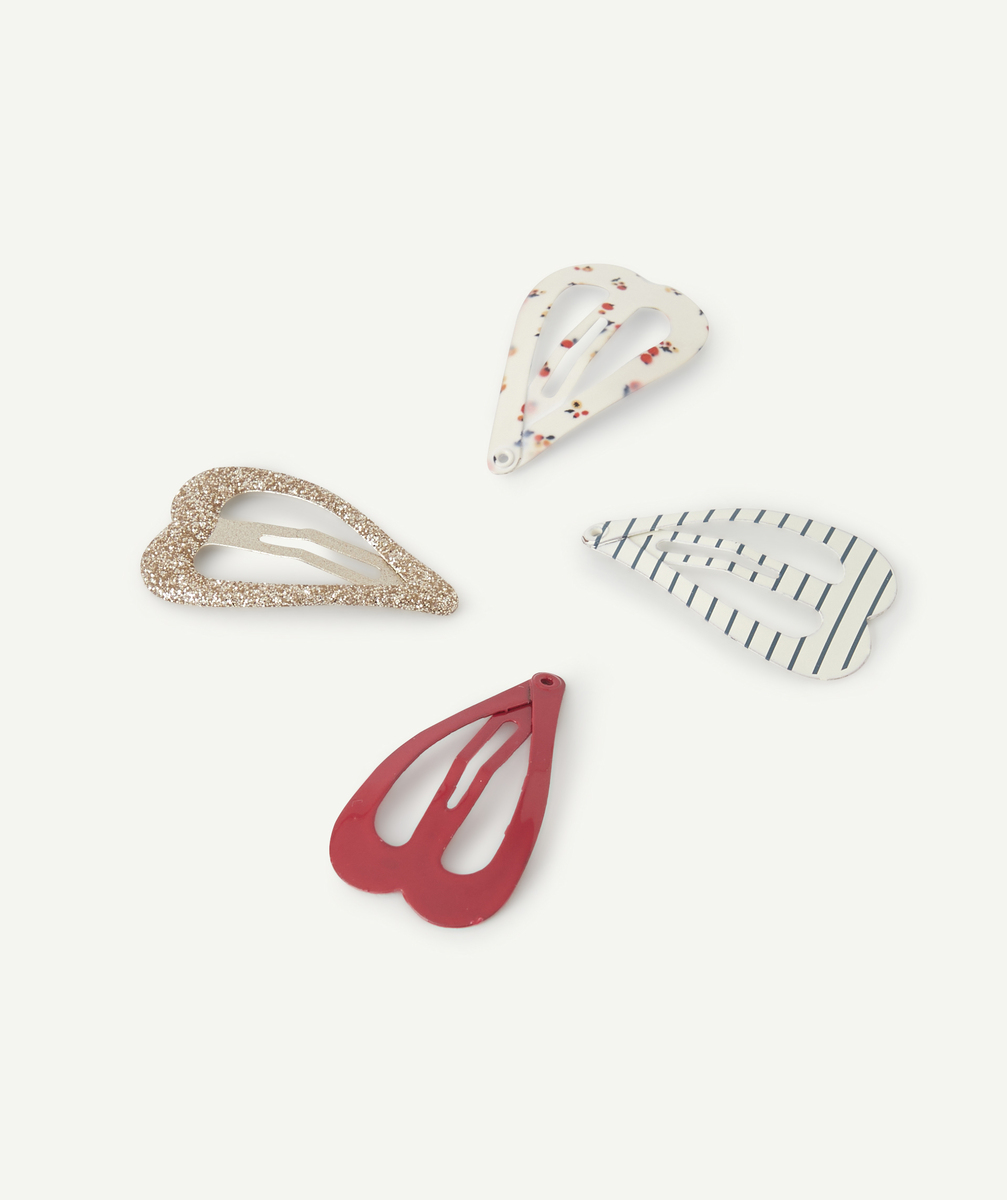 Lot de 4 barrettes coeurs bébé fille imprimées et pailletées - TU