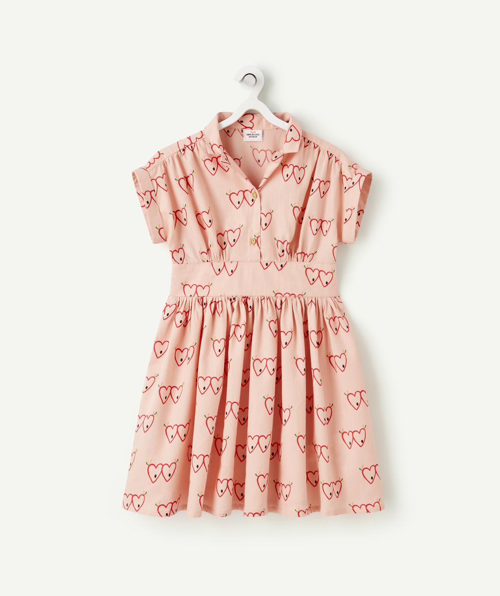 Robe fille rose à manches courtes imprimée avec yeux et coeurs - 2-3 A