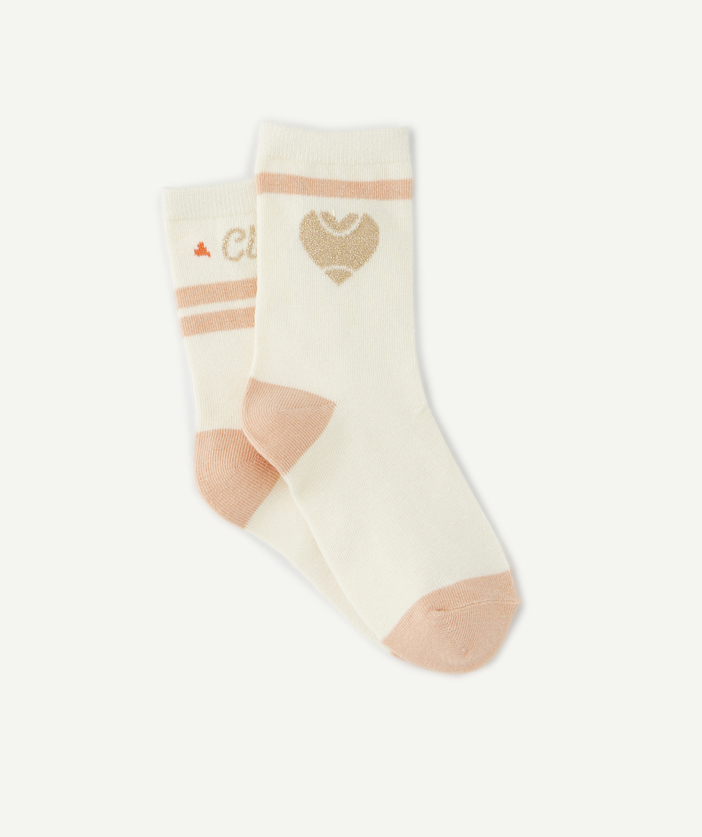 Lot de 2 chaussettes fille en coton bio roses et écrues - 35-37
