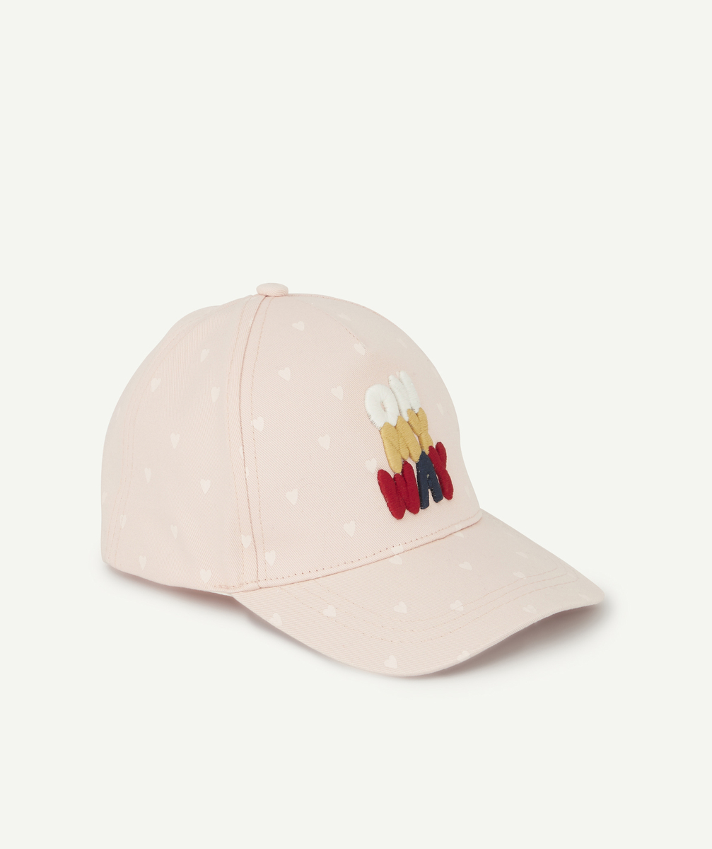 Casquette fille en coton rose pâle avec message et coeurs - 12-14 A