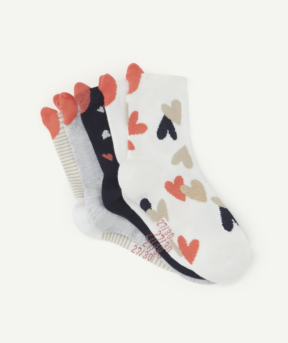 Lot de 5 chaussettes hautes fille unies et imprimées avec coeurs - 27-30