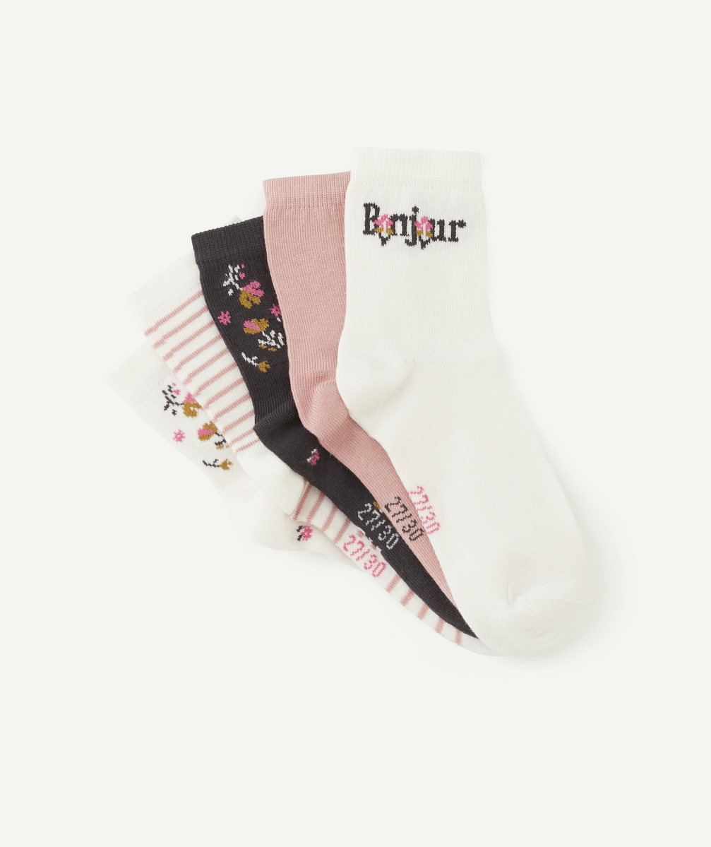 Lot de 5 paires de chaussettes fille avec imprimé fleuri et rayures - 38-40