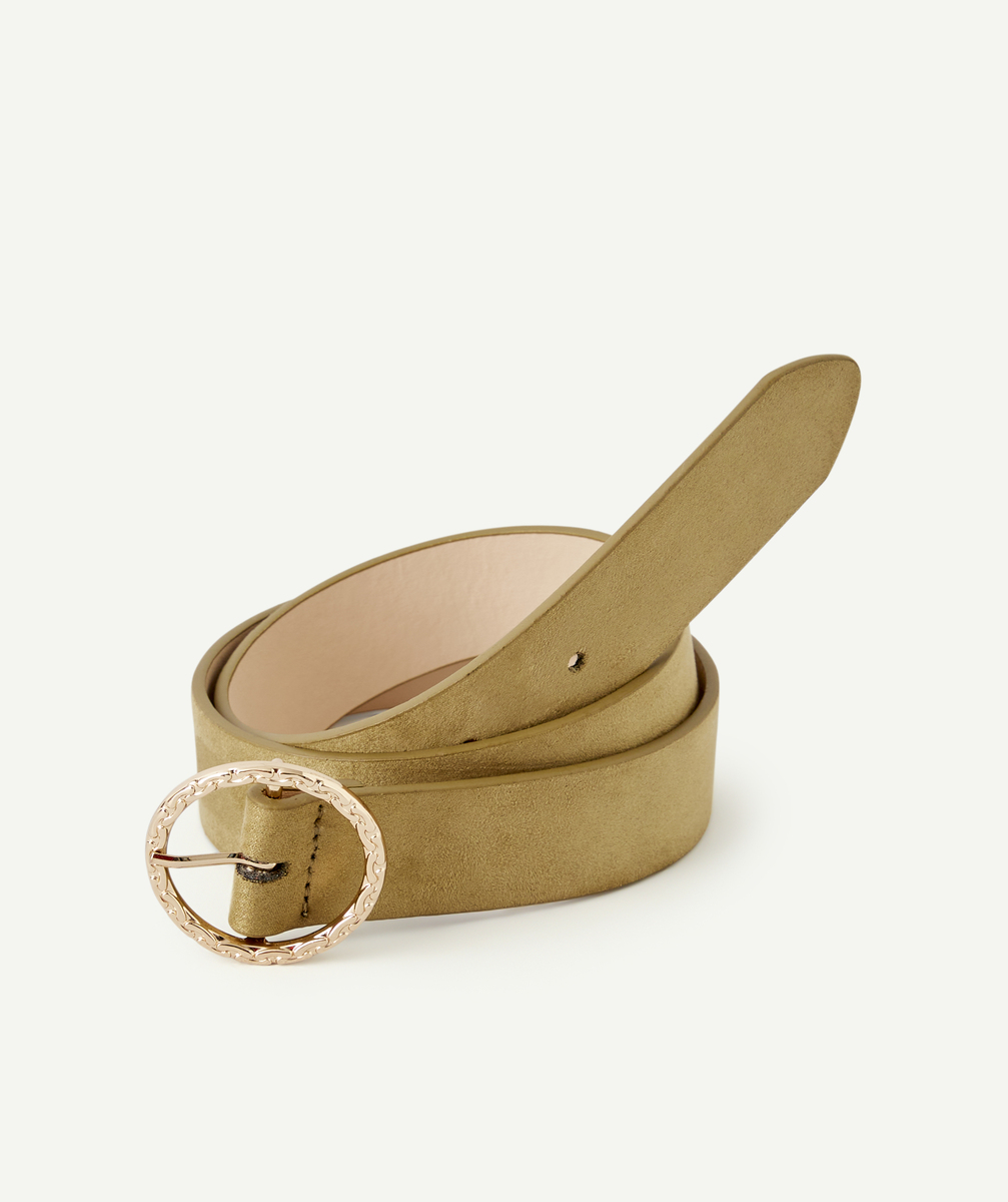 Ceinture fille kaki avec boucle ronde couleur dorée - 60-65