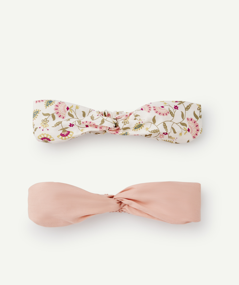 Lot de 2 bandeaux fille uni rose et fleuri - 2-6 A