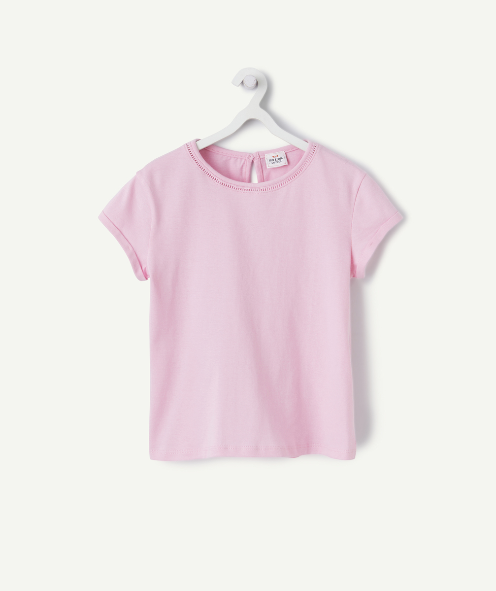 T-shirt manches courtes fille en coton bio rose ajouré - 4 A