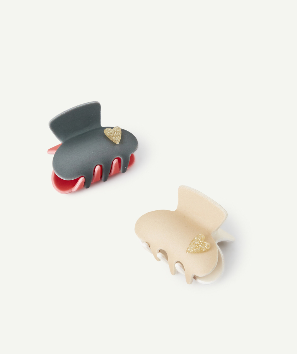 Lot de 2 pinces fille bicolore avec petit coeur - TU