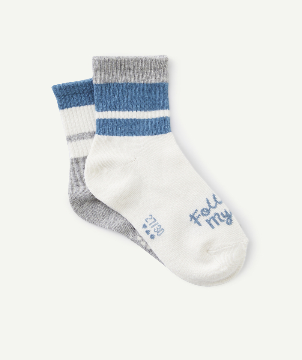 Lot de 2 paires de chaussettes garçon en coton bio turquoise - 35-37