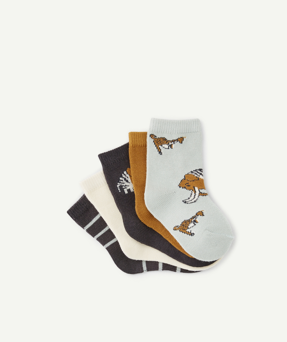 Lot de 5 chaussettes bébé garçon avec motifs animaux unis et rayures - 15-17