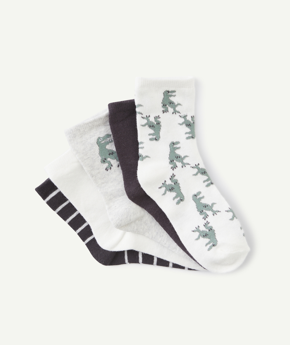 Lot de 5 chaussettes garçon blanches et noires thème des dinosaures - 35-37