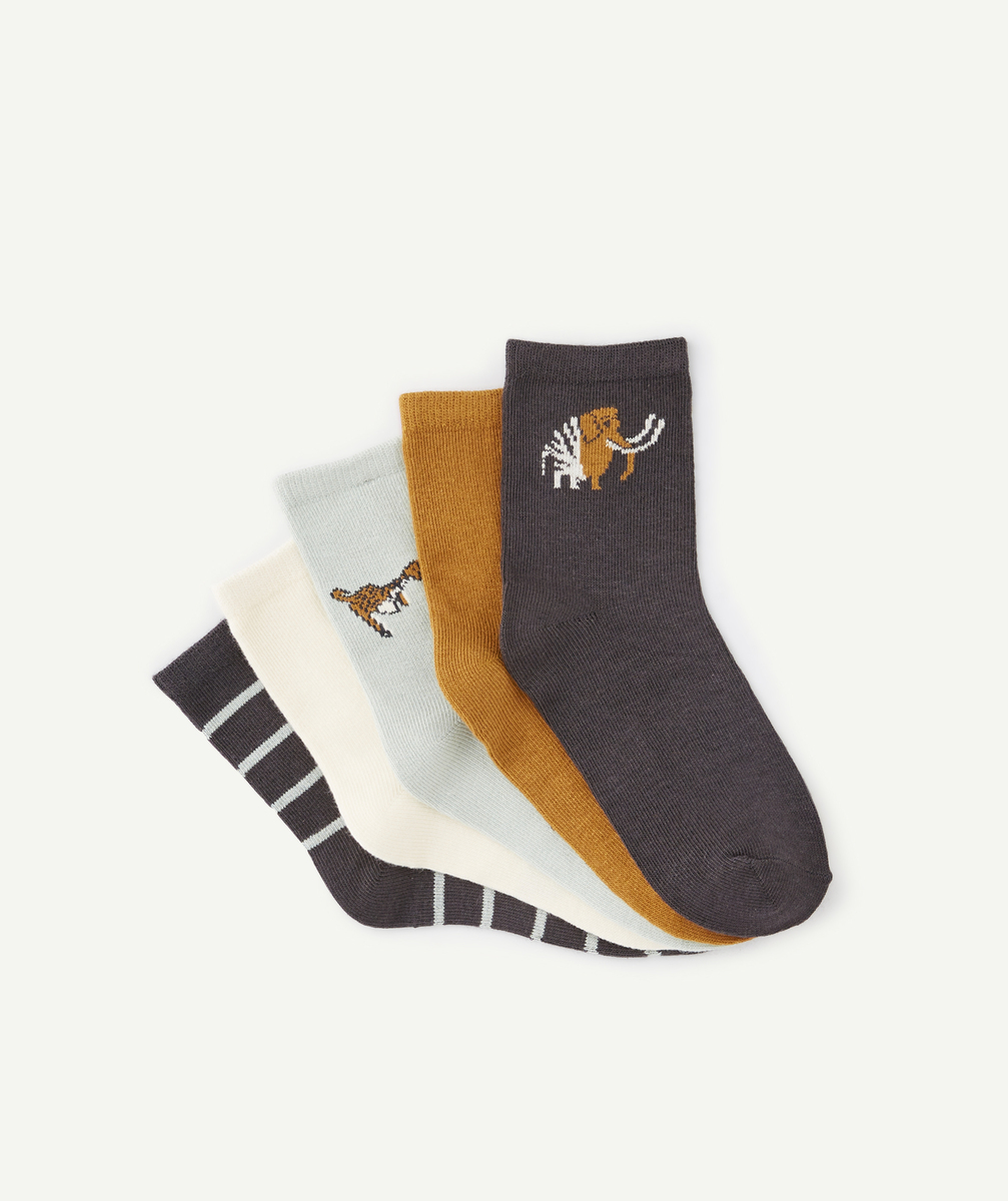 lot de 5 chaussettes hautes avec motifs animaux unis et rayures - 35-37