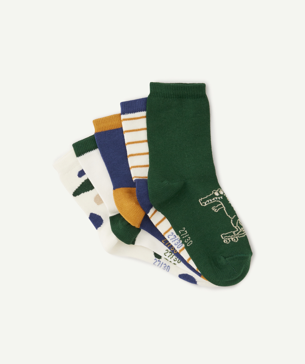 Lot de 5 chaussettes hautes garçon colorées avec motifs crocodiles - 24-26