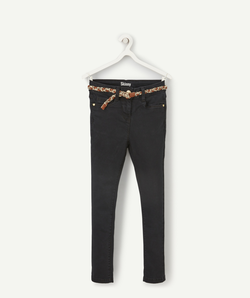Pantalon skinny fille noir avec ceinture tressée - 4 A