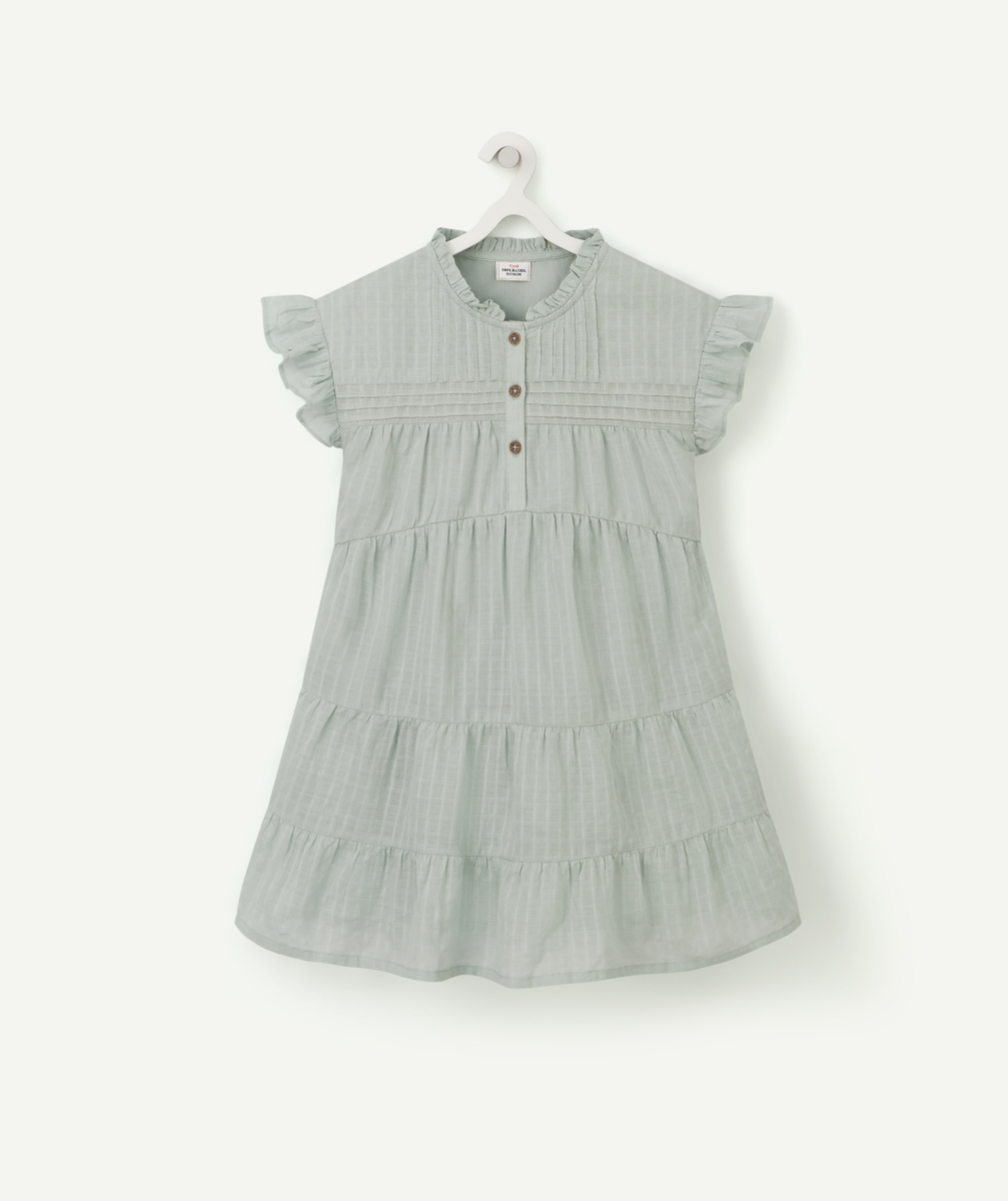 Robe fille en coton verte à volants - 8 A